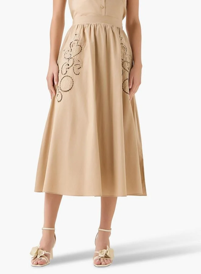 2Xtremz 2Xtremz Midi Cotton A-line Skirt with Lace Inserts